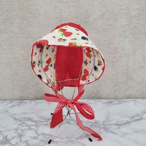Vintage Bonnet Red and White Polka Dot Strawberry Kids Sun Hat Bicentennial - Picture 6 of 12